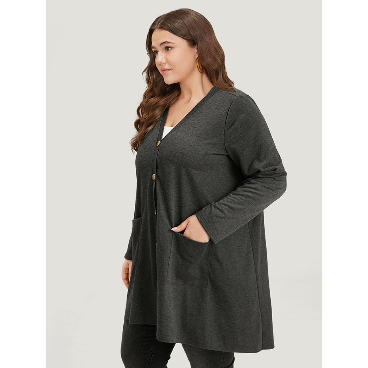 Plus Size Halloween Plain Pocket Asymmetrical Hem Coat Women DimGray Casual Plain Ladies Dailywear Winter Coats BloomChic 22-24/3X Product Image