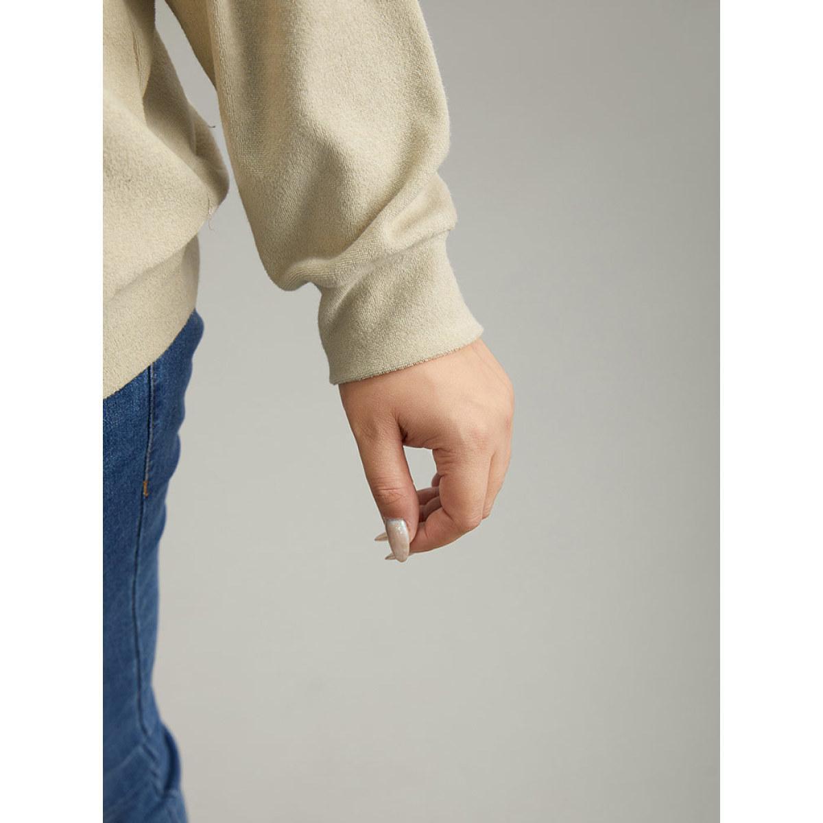 Plus Size Heather Plisse Elastic Hem Sweatshirt Women Beige Casual Texture Round Neck Dailywear Sweatshirts BloomChic 12/L Product Image
