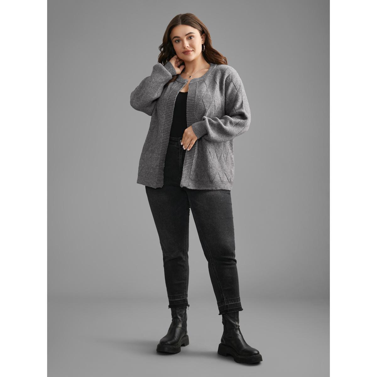 Plus Size Solid Textured Open Front Cardigan Mediumgray Women Casual Loose Long Sleeve Everyday Cardigans BloomChic 18-20/2X Product Image