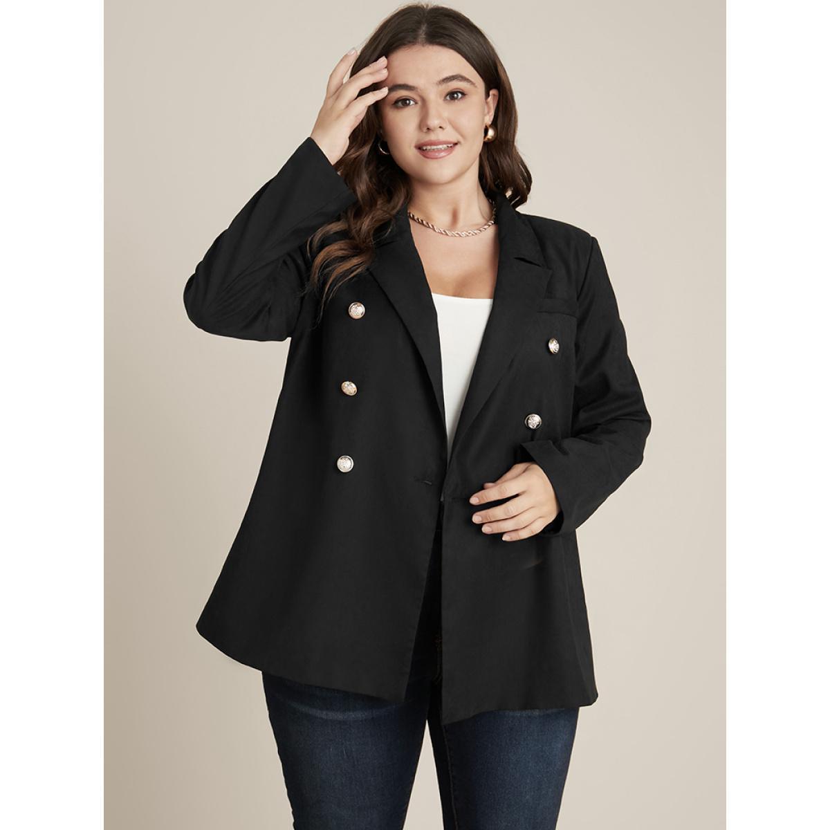 Plus Size Solid Button Up Suit Collar Blazer Black Women Work Plain Button Sleeve Long Sleeve Suit Collar 28/5X Office Blazers BloomChic Product Image
