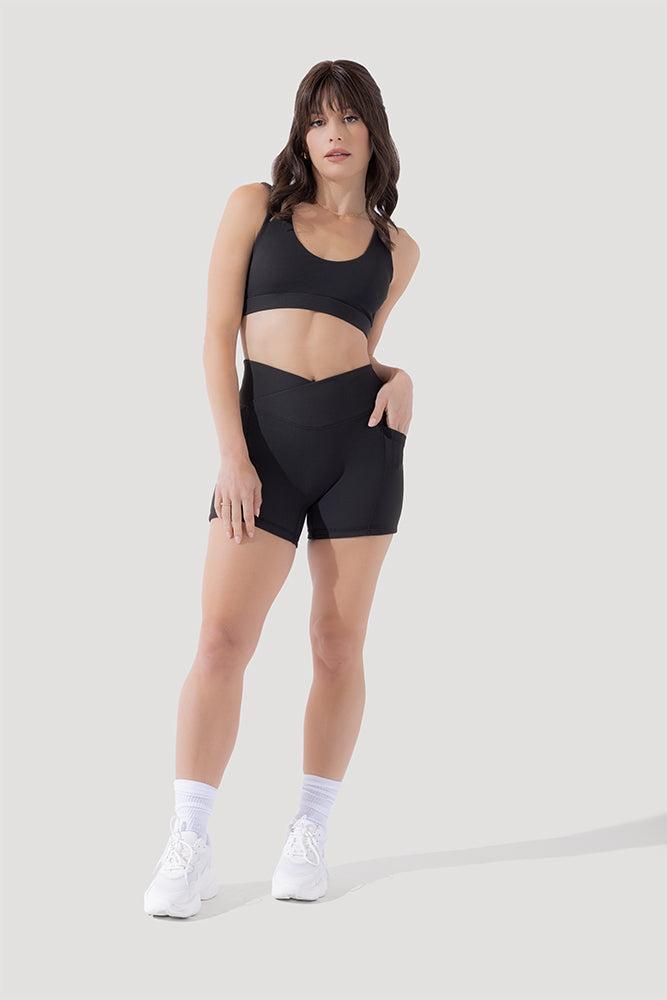 Crisscross Hourglass® Midi Shorts with Pockets (Ribbed) - Dark Charcoal Product Image