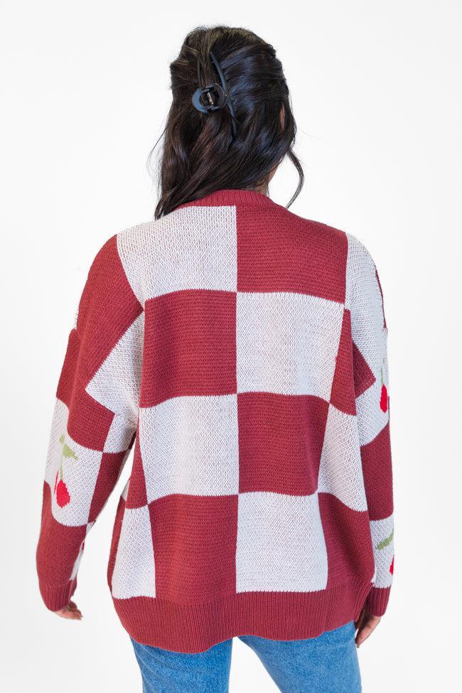 Cherry Much In Love Brick and White Multi Checkered Cardigan FINAL SALE Product Image