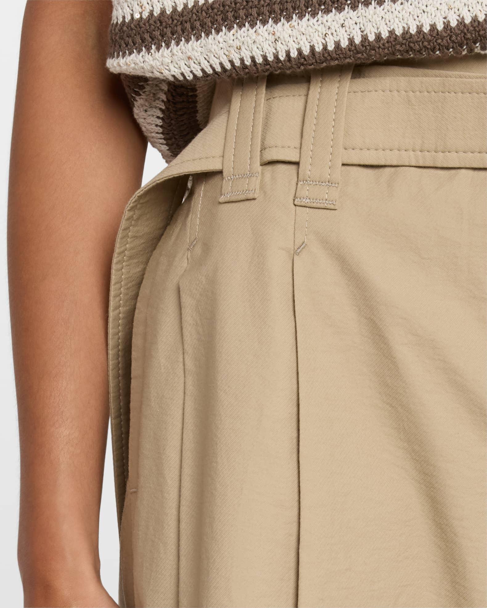 Pleated Cotton Wide-Leg Crop Trousers With Belt Product Image