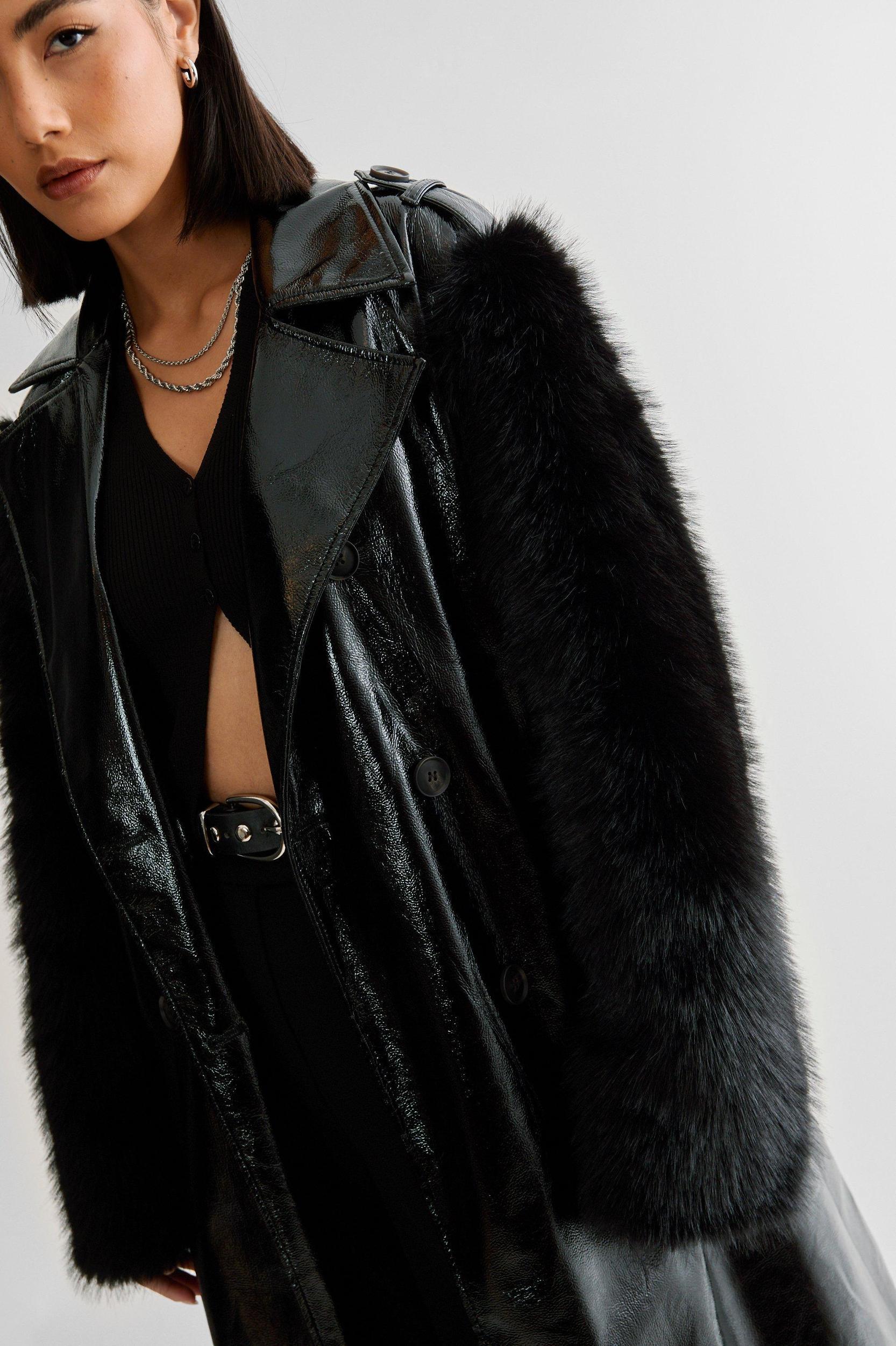 Premium Vinyl Fur Trim Coat Product Image
