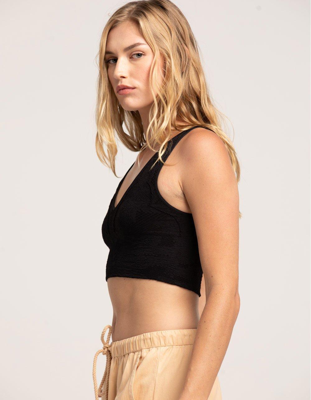 FULL TILT Seamless Textured Deep V Womens Tank Top - BLACK Product Image