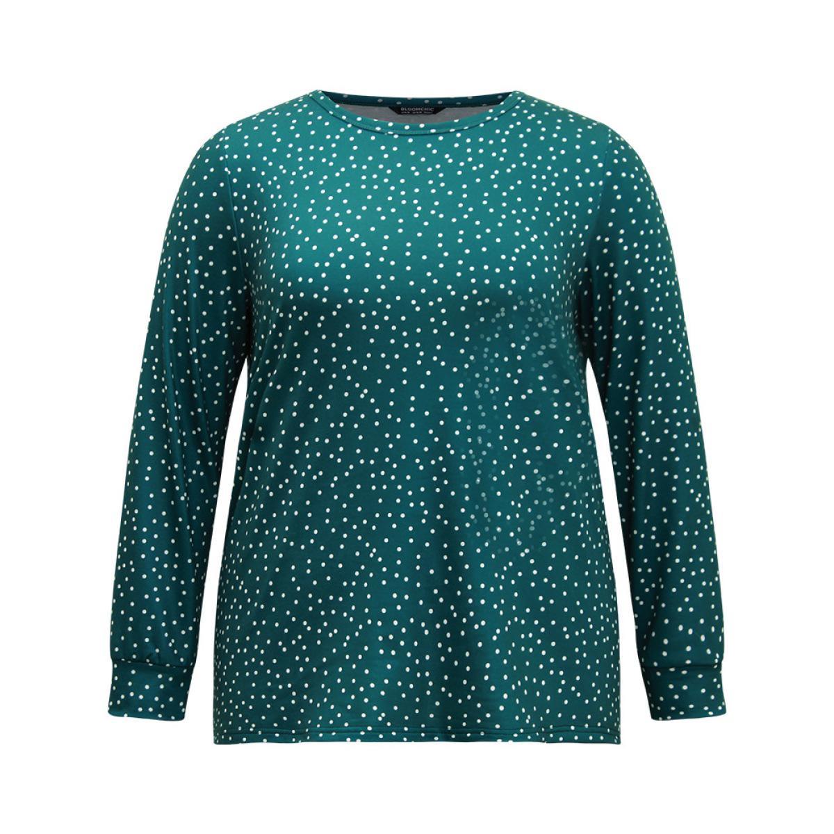 Plus Size Polka Dot Contrast Basic T-shirt Arctic Women Casual Printed Polka Dot Round Neck Dailywear T-shirts BloomChic 12/L Product Image