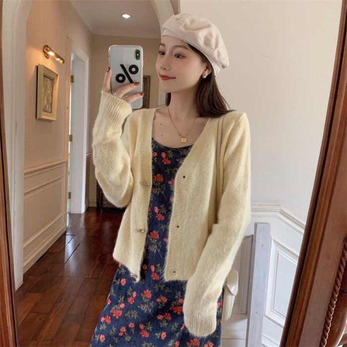 Spaghetti Strap Floral Print Midi A-Line Dress / Cardigan Product Image