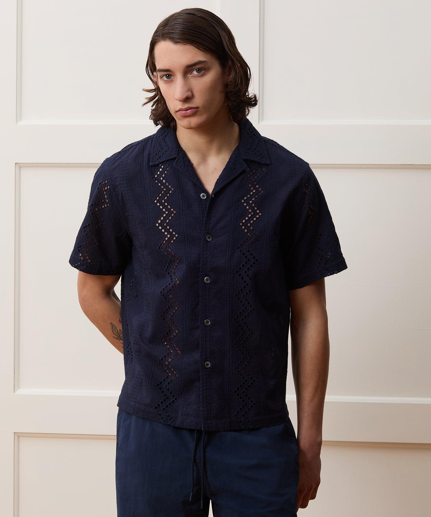 Cropped Embroidered Camp Collar Shirt Product Image