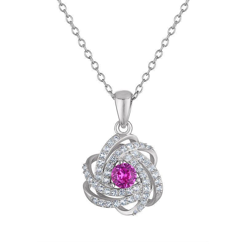 Designs by Gioelli Sterling Silver Gemstone Love Knot Pendant Necklace, Womens, Cr Red Product Image