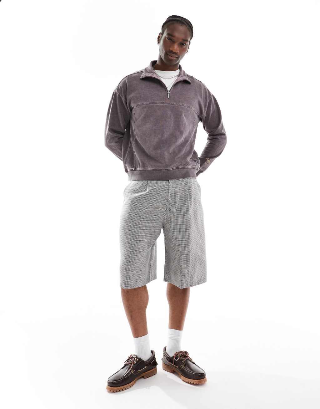 Native Youth heavy wash quarter zip sweatshirt in brown Product Image