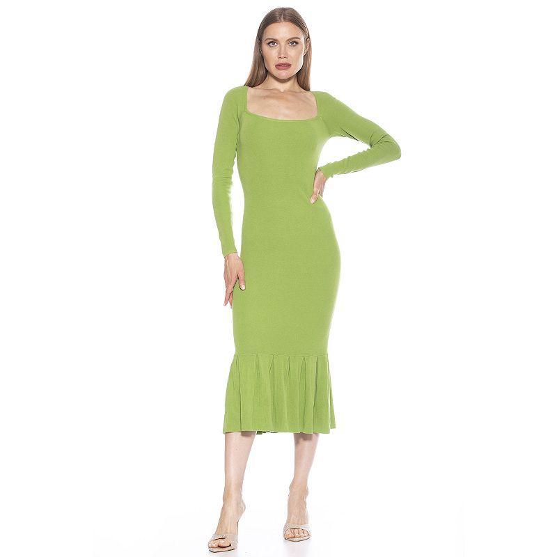 Women's ALEXIA ADMOR Reese Long Sleeve Ribbed Knit Square Neck Midi Dress, Size: XS, Pink Product Image