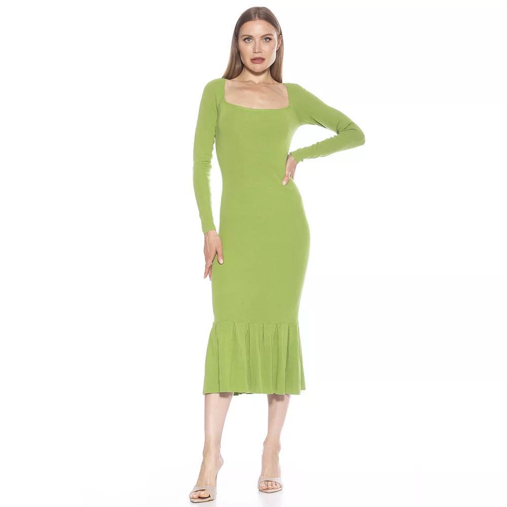 Women's ALEXIA ADMOR Reese Long Sleeve Ribbed Knit Square Neck Midi Dress, Size: XS, Pink Product Image