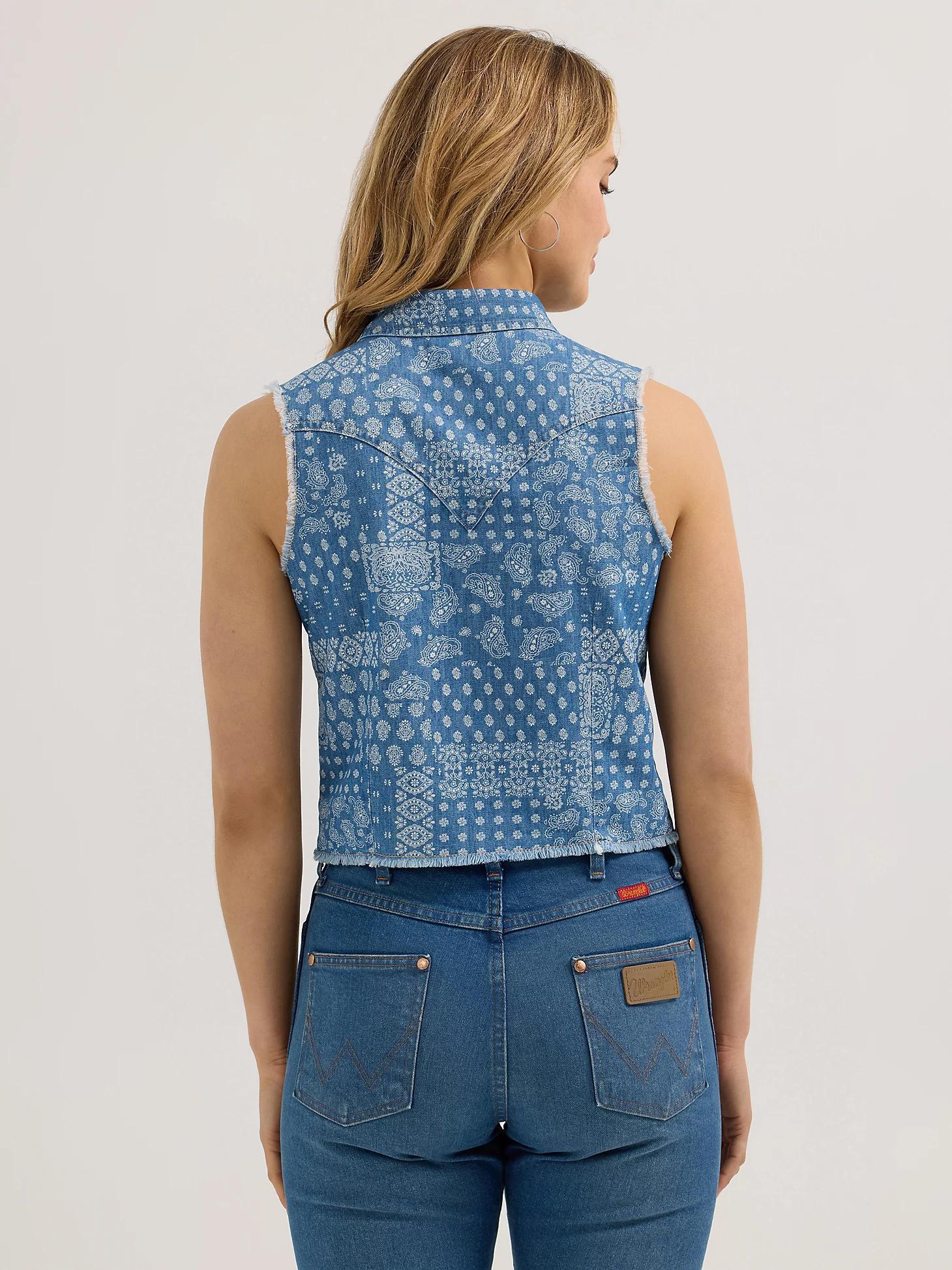 Women's Wrangler Print Denim Crop Western Snap Tank | Women's TOPS | Wrangler® Product Image