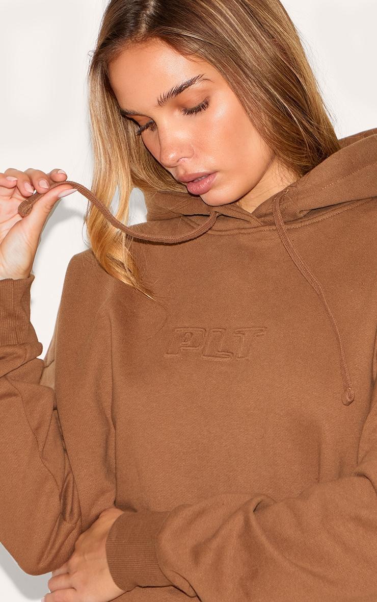 PRETTYLITTLETHING Taupe Premium Embossed Oversized Hoodie Product Image