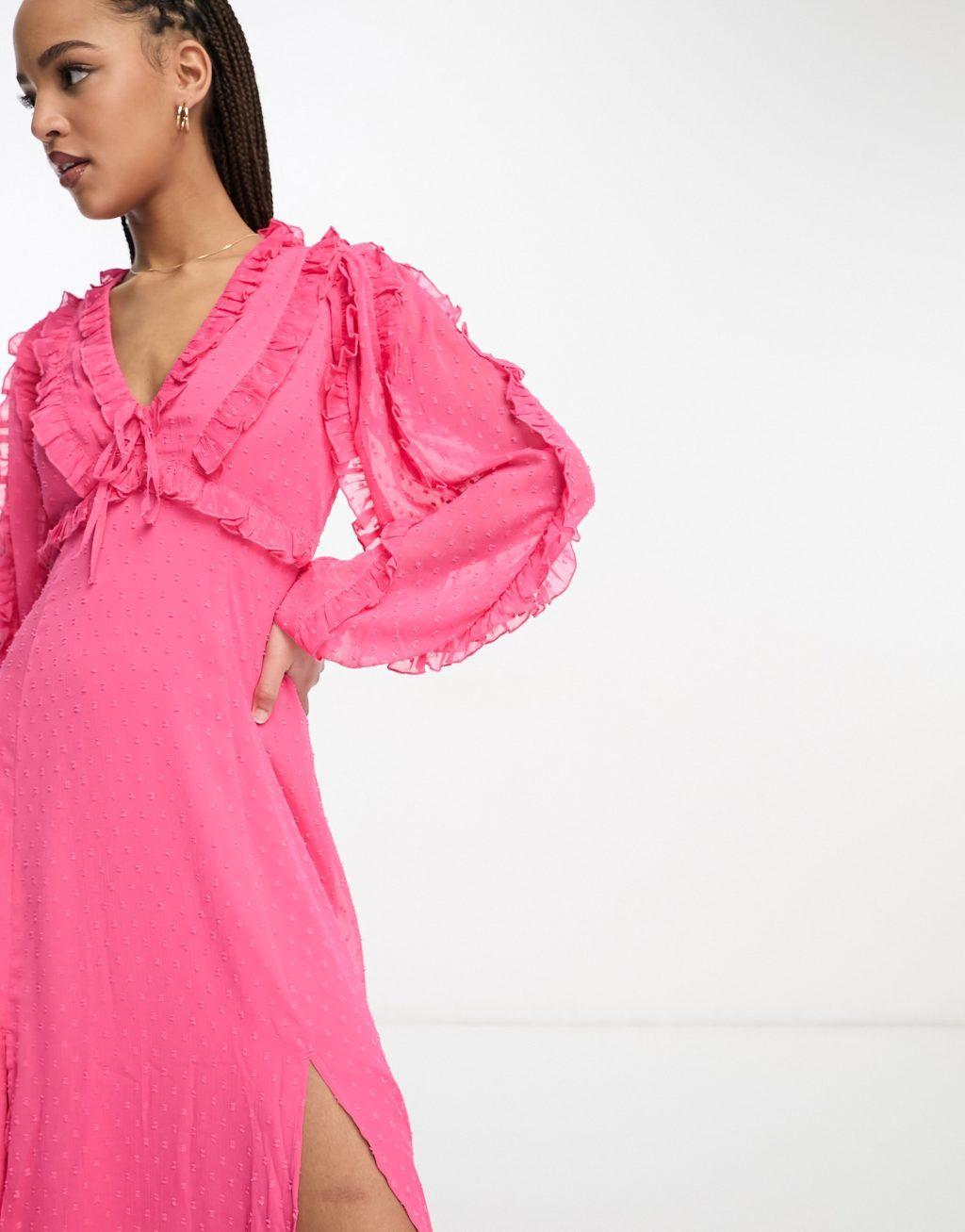 Miss Selfridge textured chiffon ruffle detail maxi dress Product Image