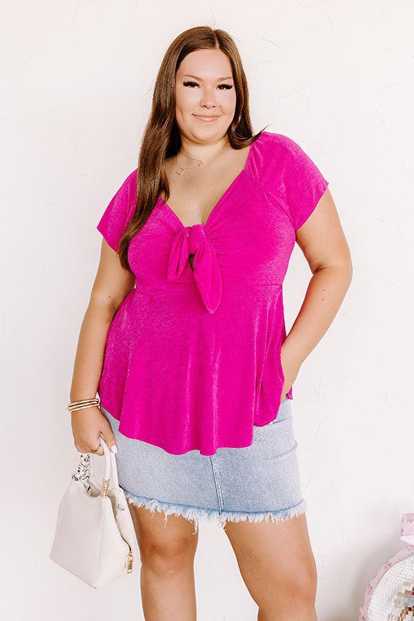 Romantic Getaway Front Tie Babydoll Top In Fuchsia Curves Product Image