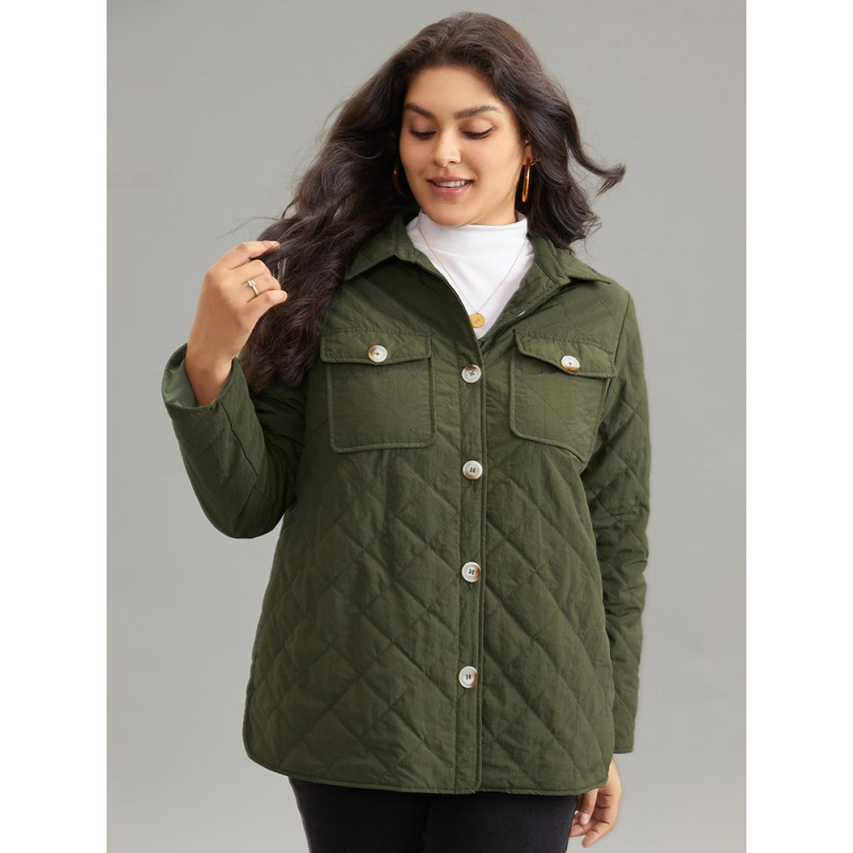Plus Size Women Dailywear Plain Texture No stretch 14-16/1X Pocket Casual Cotton Jackets BloomChic Product Image