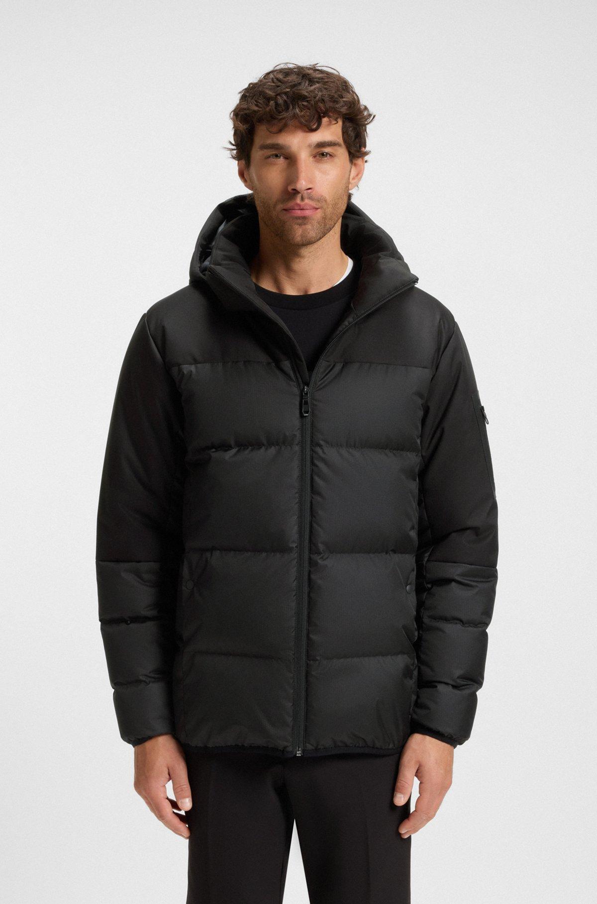 Water-repellent down jacket with detachable hood and sleeves Product Image