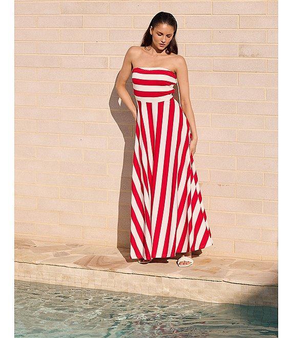 Brave + True Thandie Sleeveless Strapless Horizontal Bodice Stripe Fit And Flare Maxi Dress Product Image