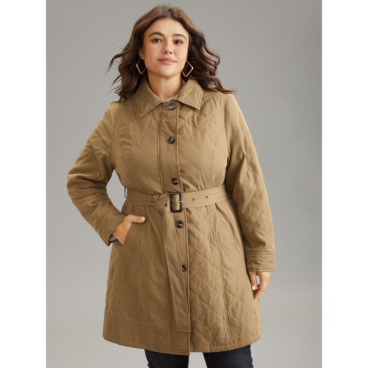 Plus Size Women Dailywear Plain No stretch 14-16/1X Pocket Belt Elegant Cotton Jackets BloomChic Product Image