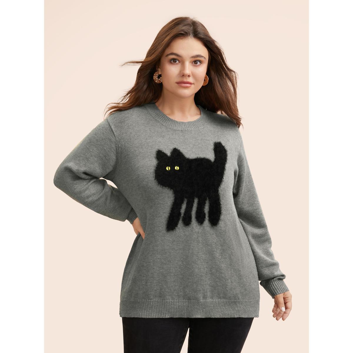 Plus Size Supersoft Essentials Cat Slit Hem Pullover Mediumgray Women Casual Long Sleeve Round Neck Everyday Pullovers BloomChic 22-24/3X Product Image