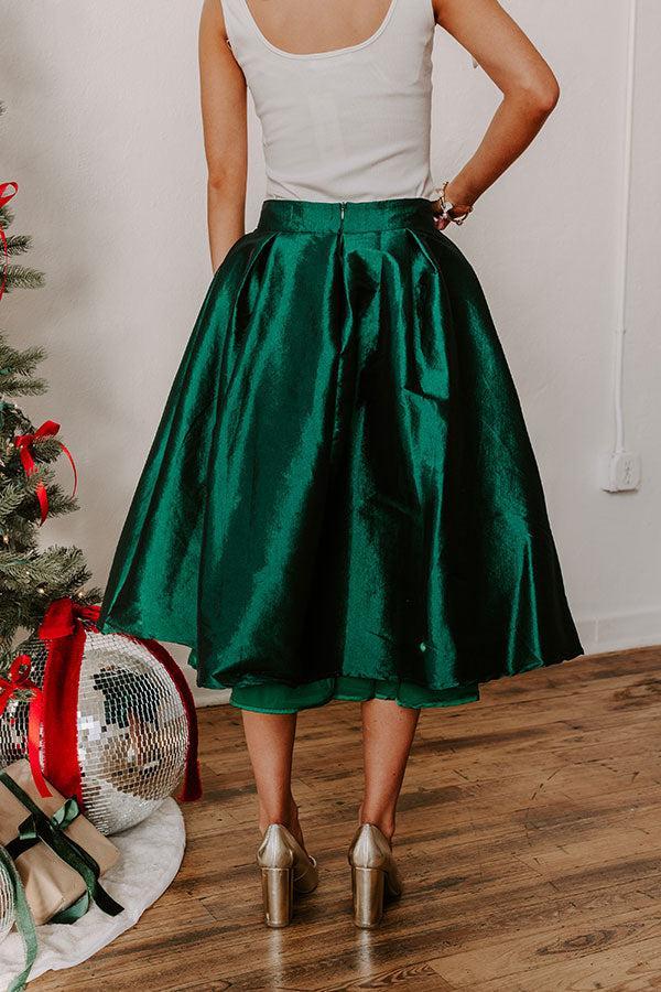 The Belle High Waist Midi Skirt in Hunter Green Product Image