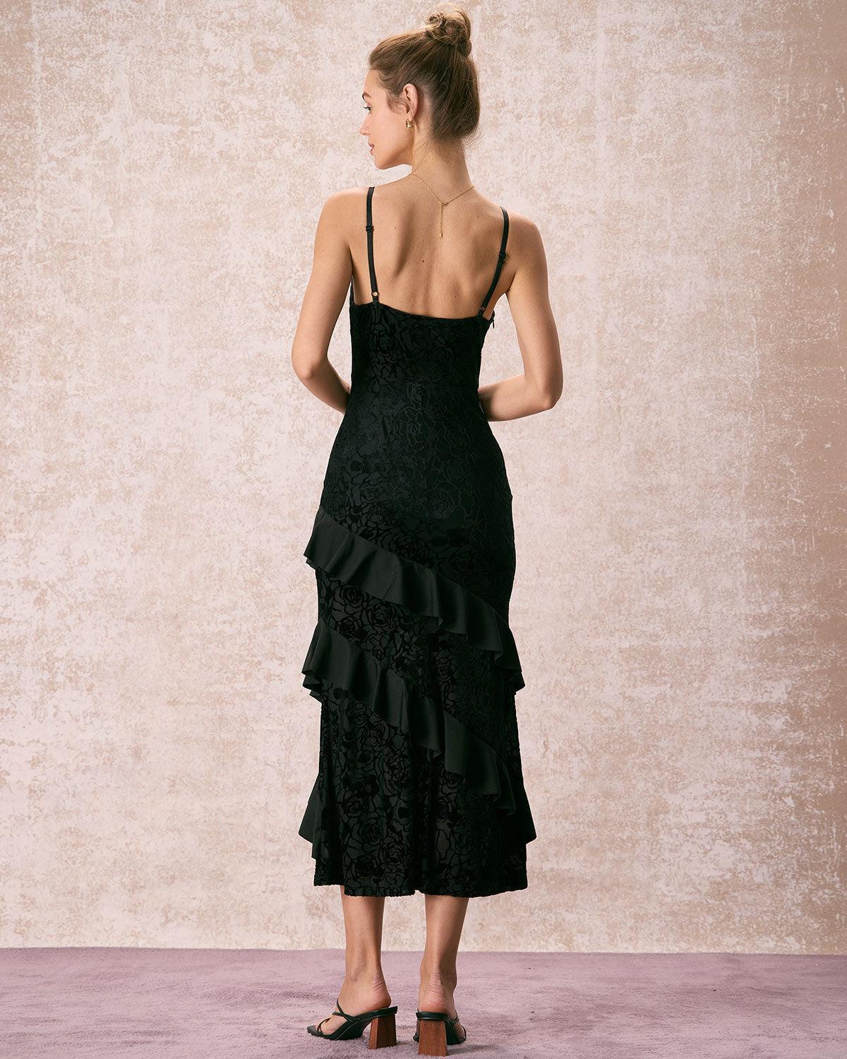 The Black V-Neck Ruffle Tiered Maxi Dress Product Image