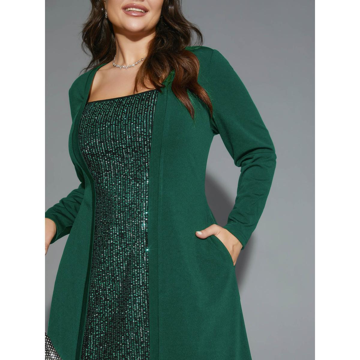 Plus Size Sequin Patchwork Elastic Waist Midi Dress DarkGreen Women Cocktail Texture Party Curvy Bloomchic 12/L Product Image