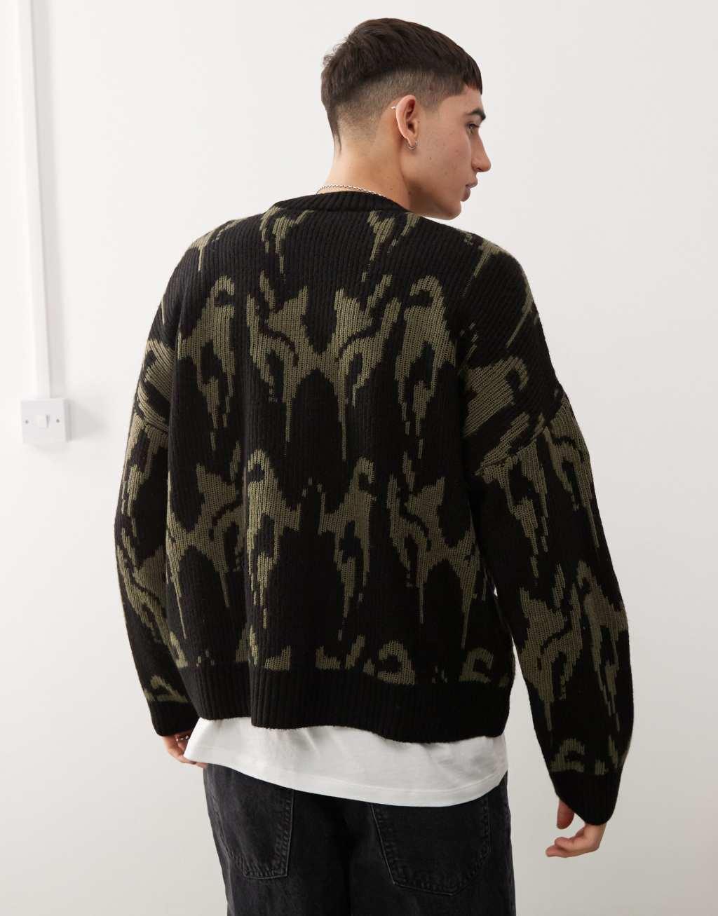 COLLUSION oversized jacquard knitted sweater in khaki Product Image