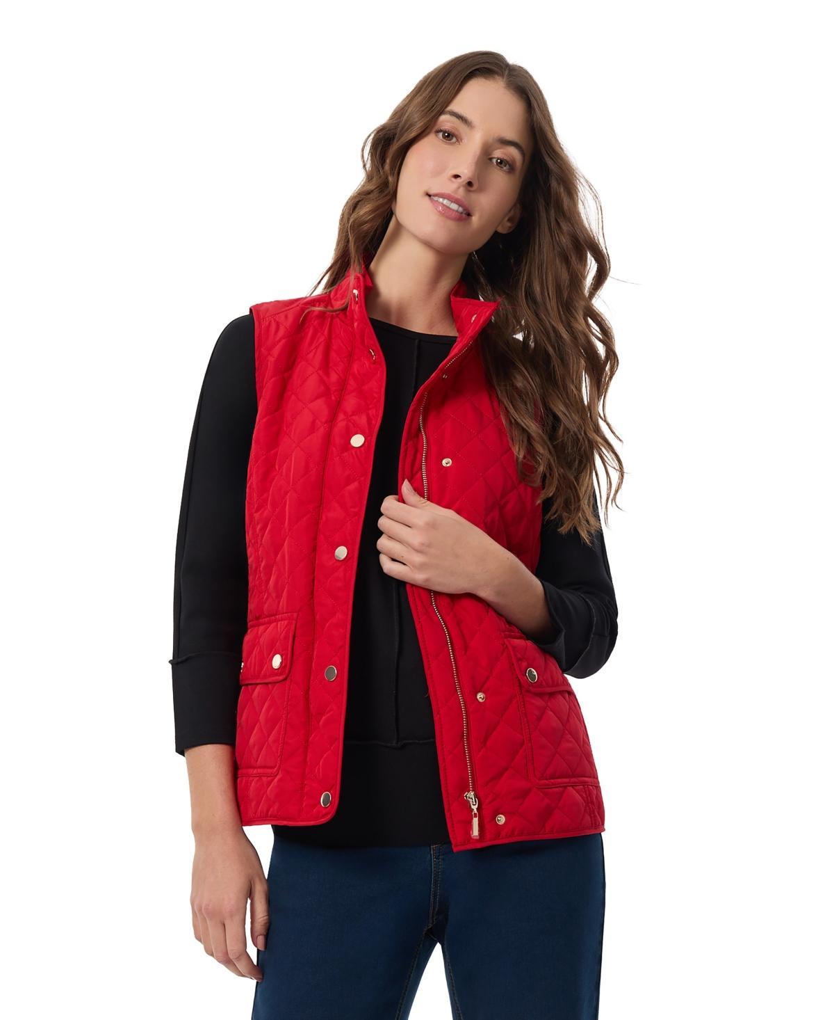 Jones New York Womens Quilted Patch Pocket Vest W/Snaps Zipp Jacket Product Image