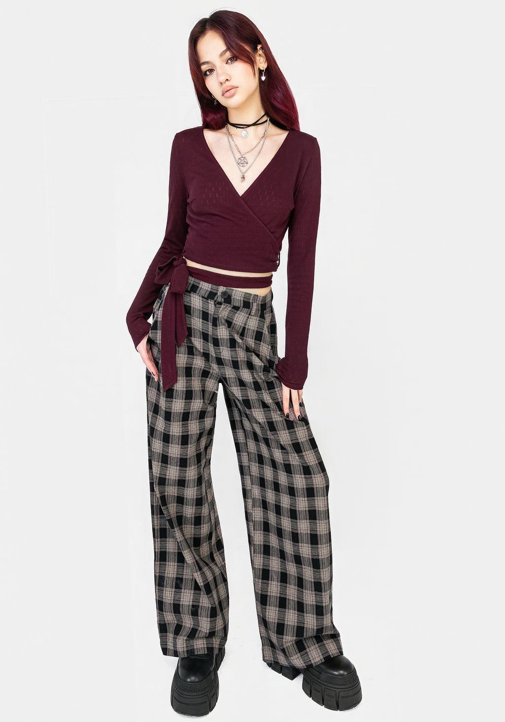 Glenda Wide Leg Check Trousers Product Image