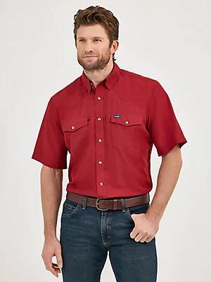 Men's Wrangler Performance Snap Short Sleeve Solid Shirt in Forest Product Image