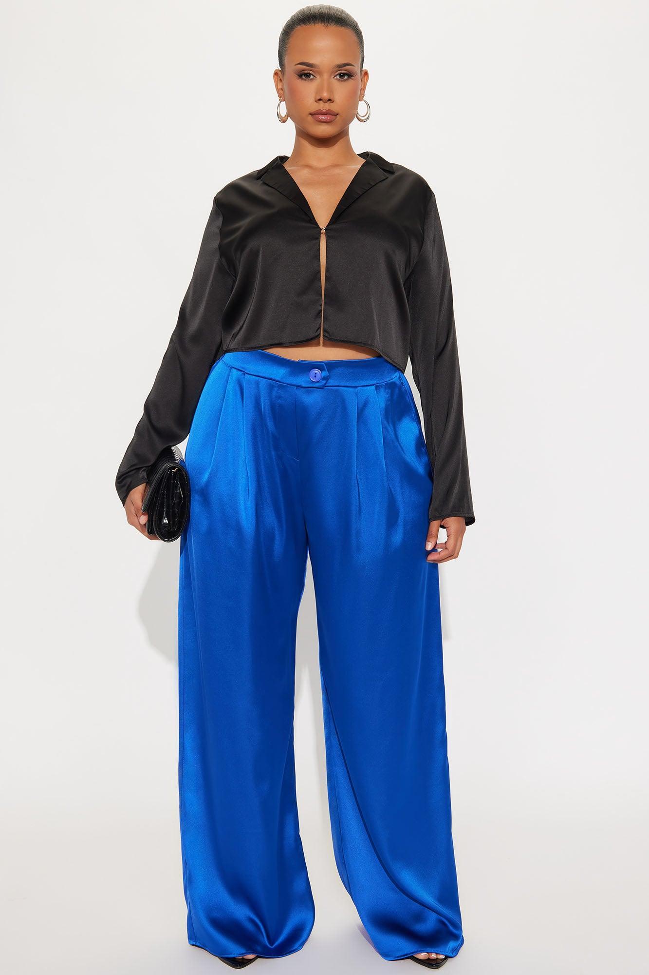 Tone It Down Satin Trouser - Royal Female Product Image