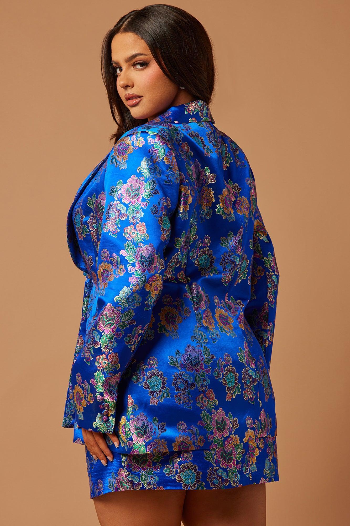 Brenda Satin Embroidered Skirt Suit Set - Royal Product Image