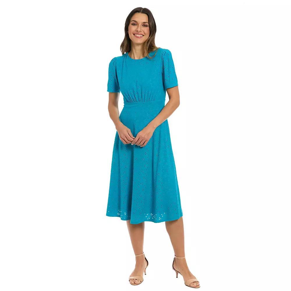 Petite London Times Short Sleeve Eyelet Inset Midi Dress, Women's, Size: 10 Petite, Blue Product Image