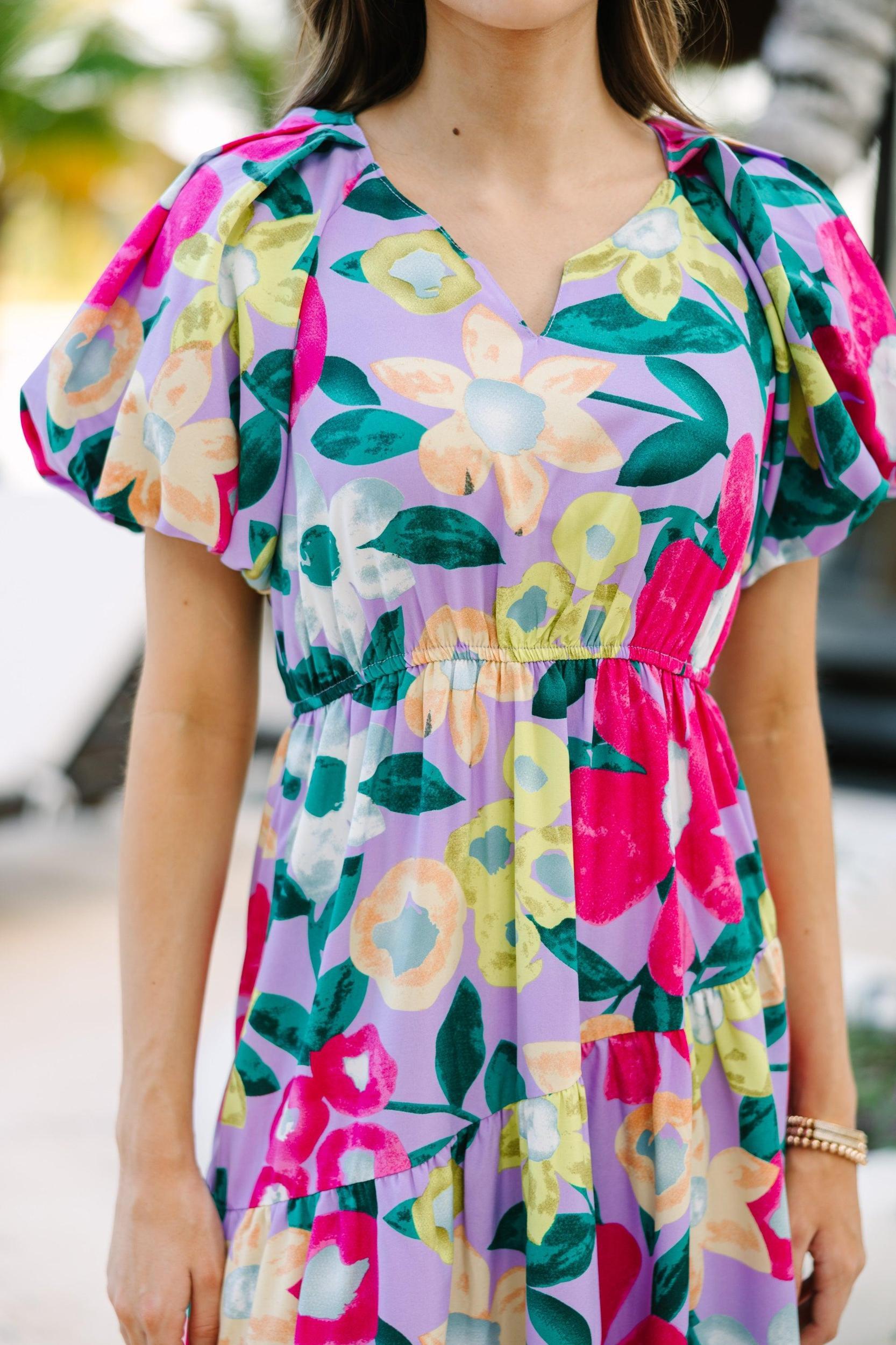 Odds Are In Your Favor Lavender Purple Floral Midi Dress Female Product Image