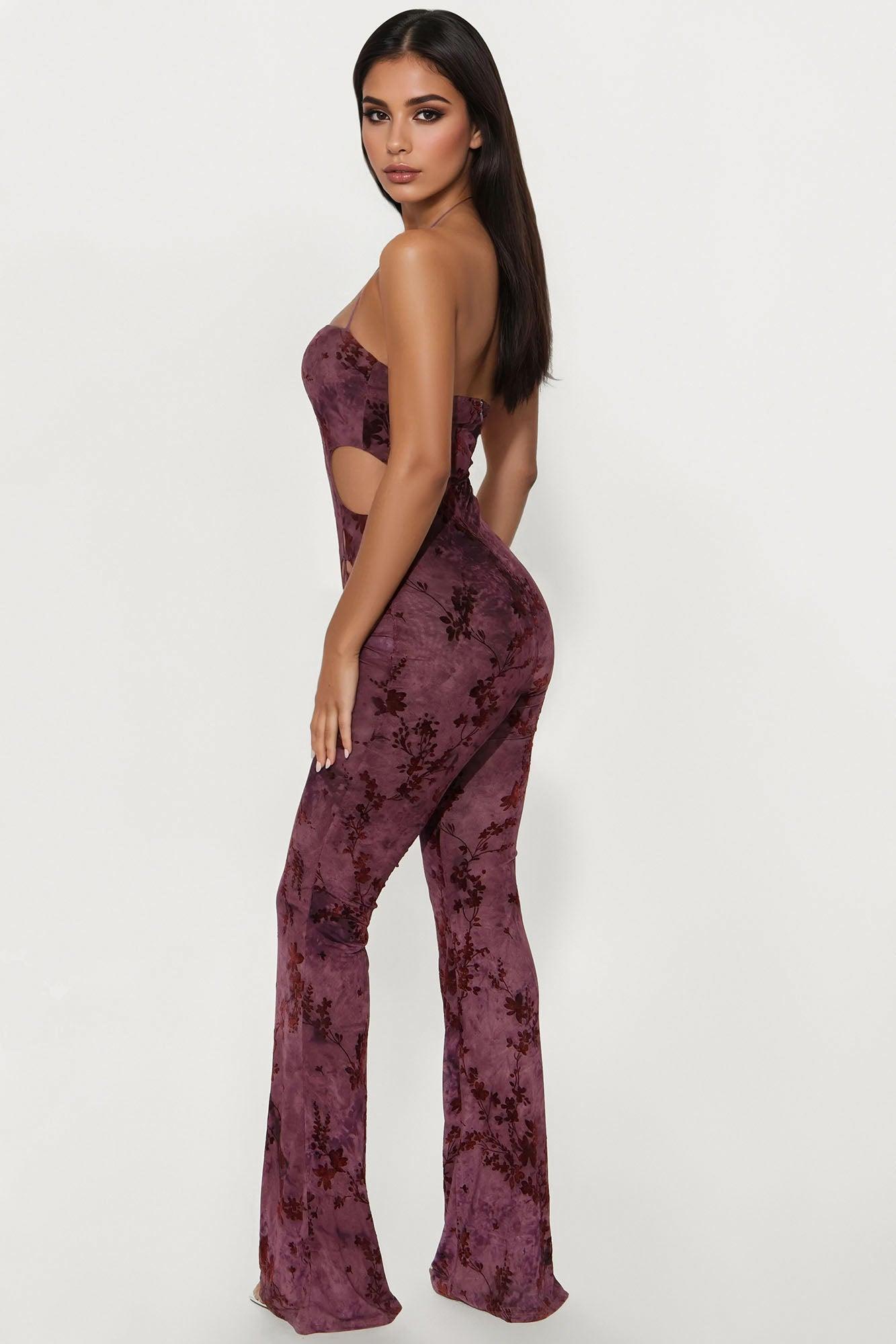 Carmen Mesh Halter Jumpsuit - Purple Product Image