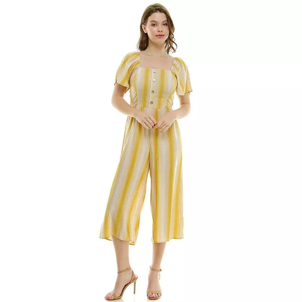 Women's Luxology Short Sleeve Smocked Back Cropped Jumpsuit, Girl's, Size: Large, Yellow Cream Product Image