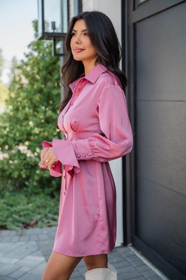 Manners Matter Rose Satin Collared Shirt Dress FINAL SALE Product Image