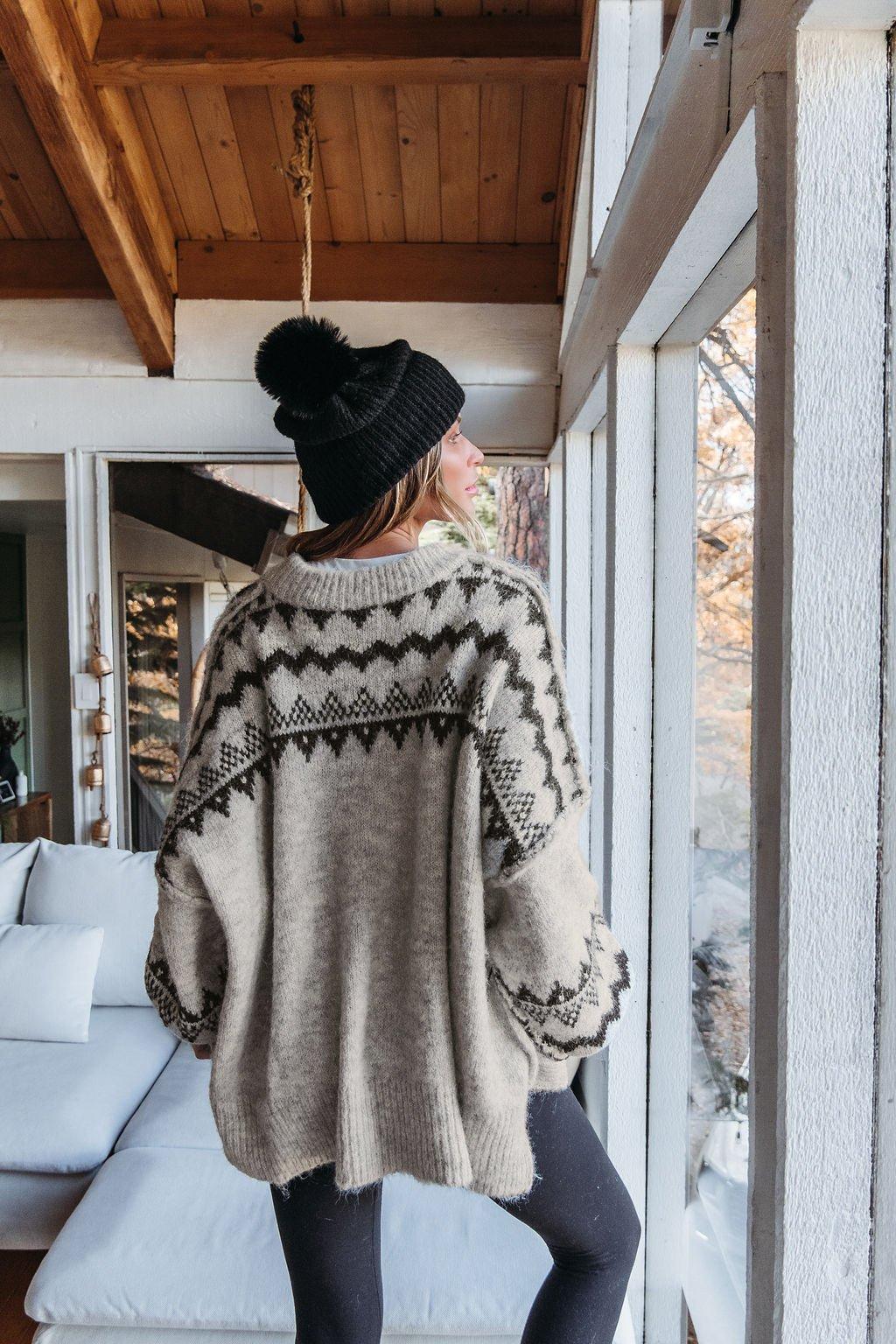 Oversized Mocha Fair Isle Pullover Sweater Product Image
