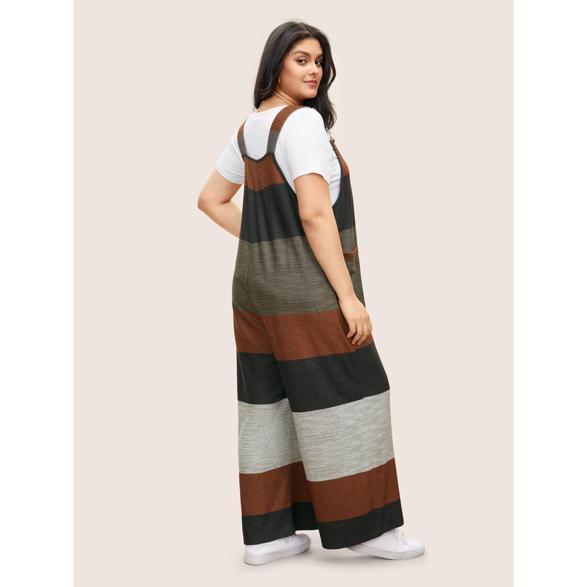 Plus Size Multicolor Colorblock Patchwork Patched Pocket Overall Jumpsuit Women Casual Sleeveless U-neck Everyday Loose Jumpsuits BloomChic 12/L Product Image