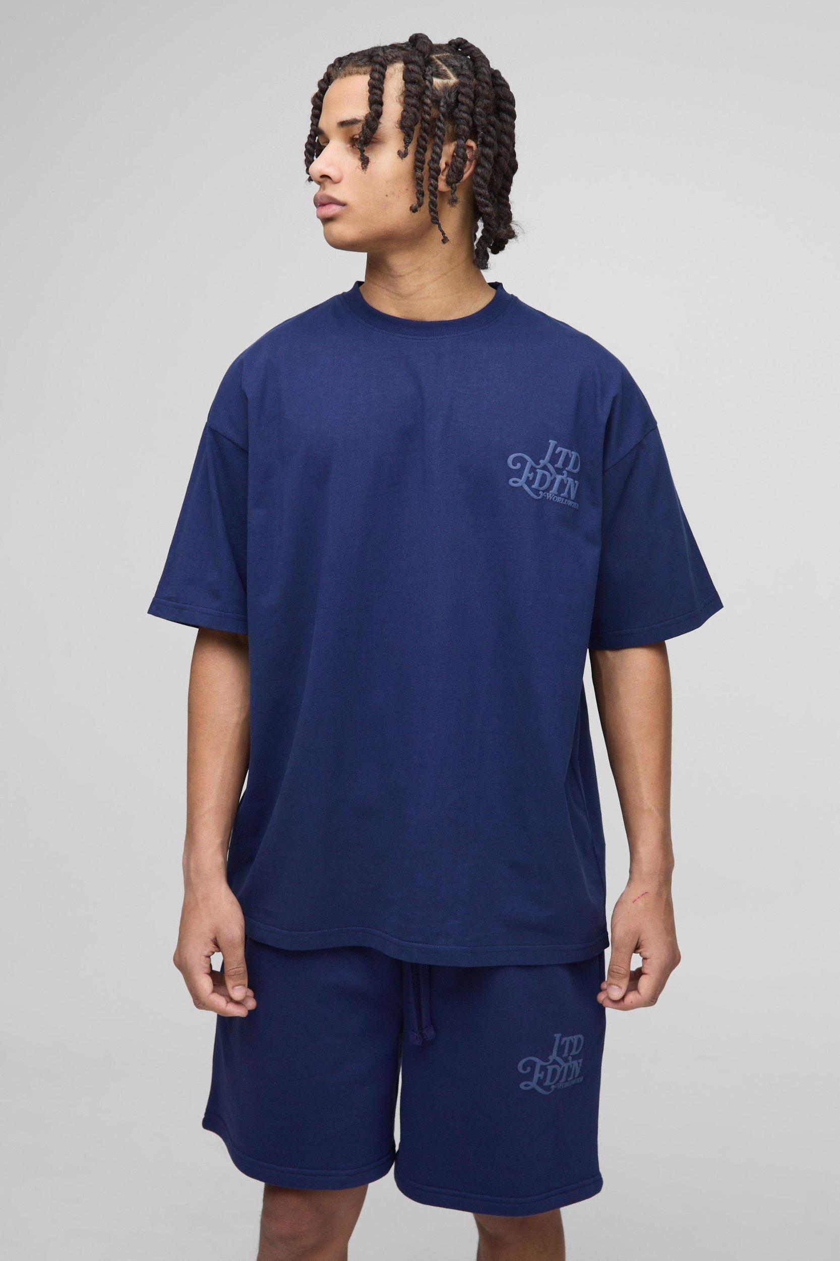 Oversized LTD EDTN Puff Print Shorts Set | boohooMAN USA Product Image