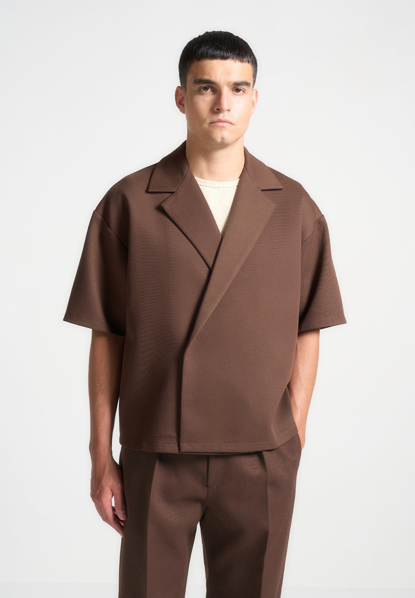 Abel - Boxy Twill Double Breasted Shirt - Brown Male Product Image