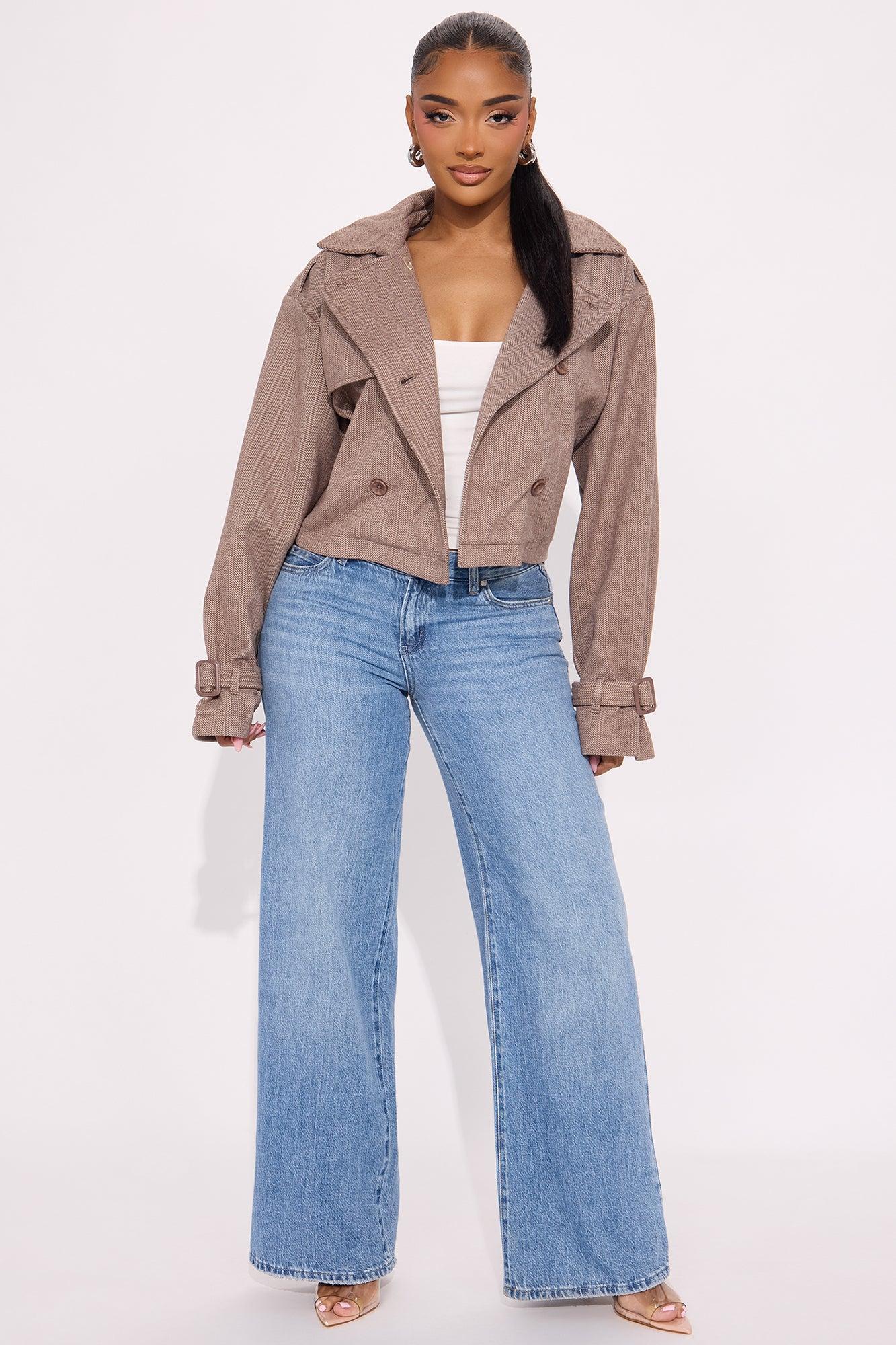 Preppy Chic Plaid Cropped Trench Coat - Camel Product Image
