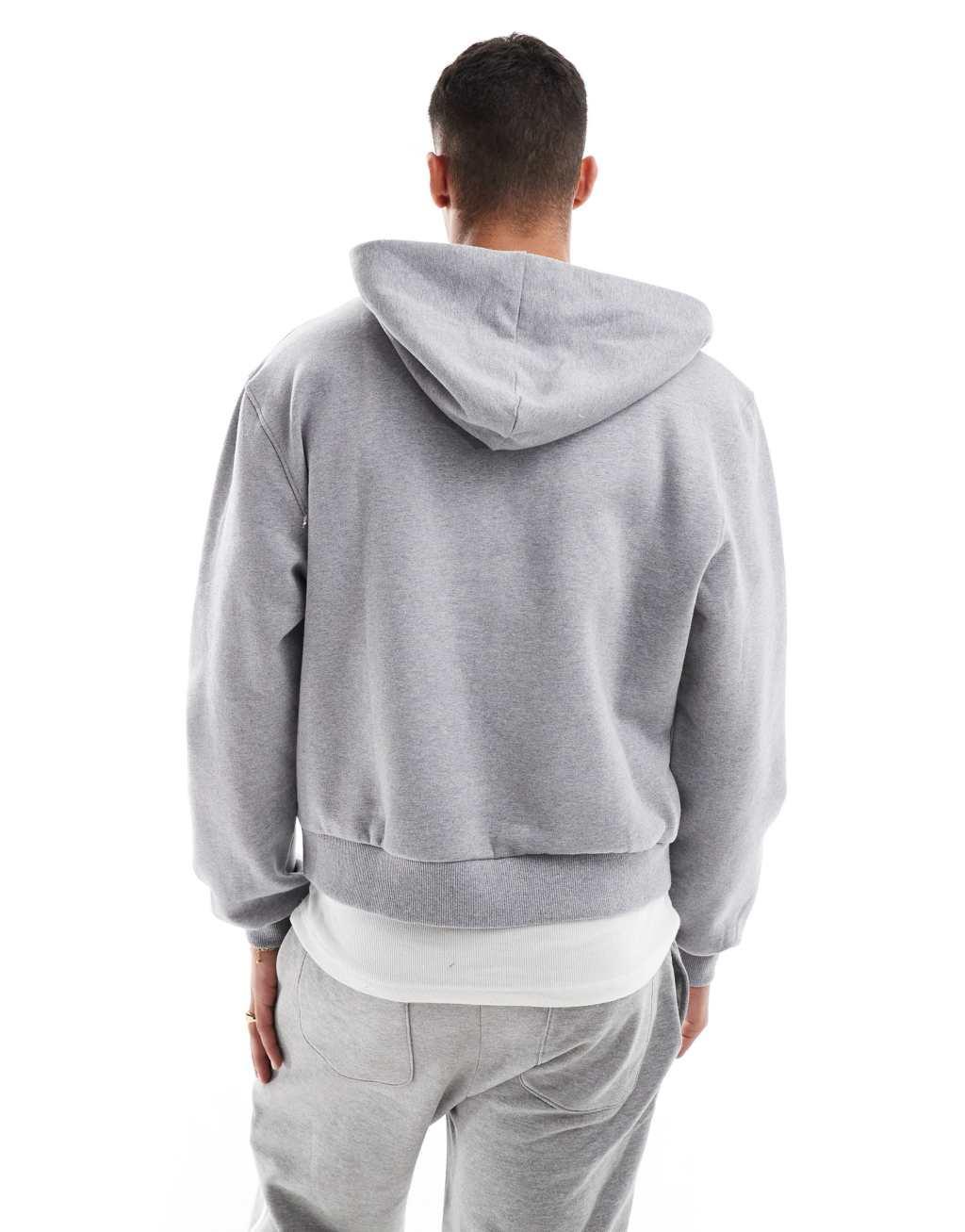 ASOS DESIGN premium heavyweight boxy oversized zip through hoodie 400gsm in gray heather Product Image