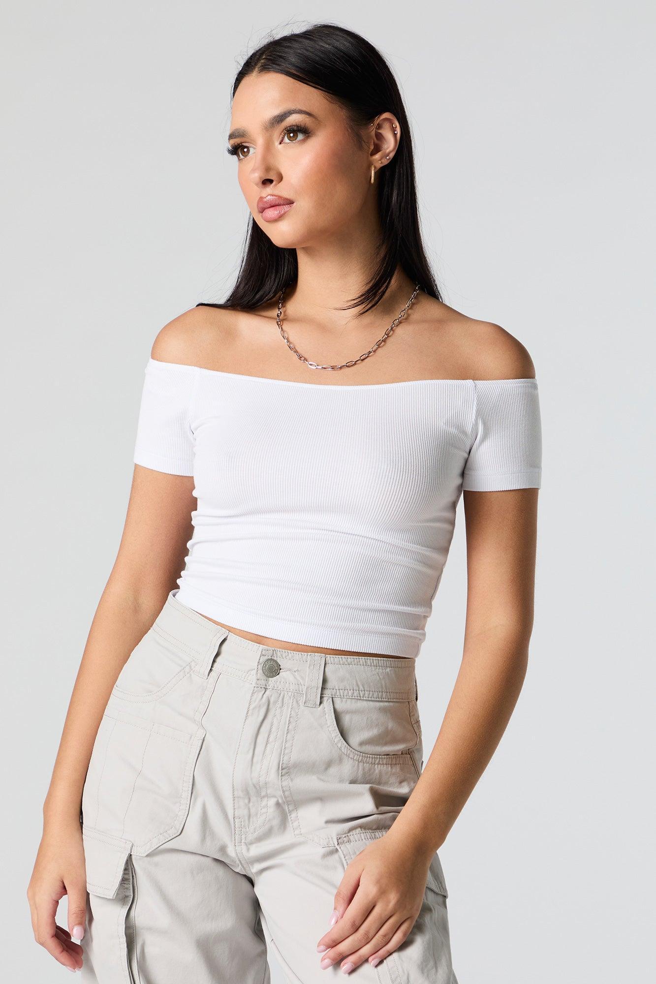 Ribbed Off Shoulder Crop Top Female Product Image