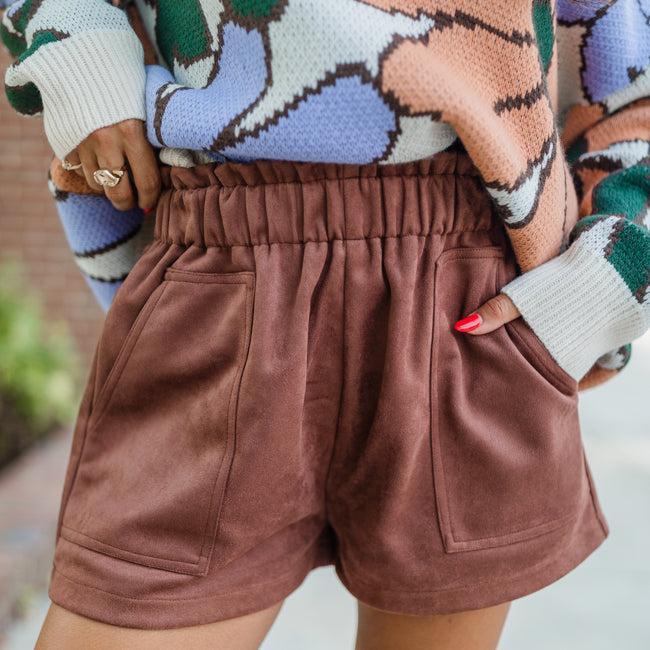 Final Moments Brown Suede Shorts FINAL SALE Product Image