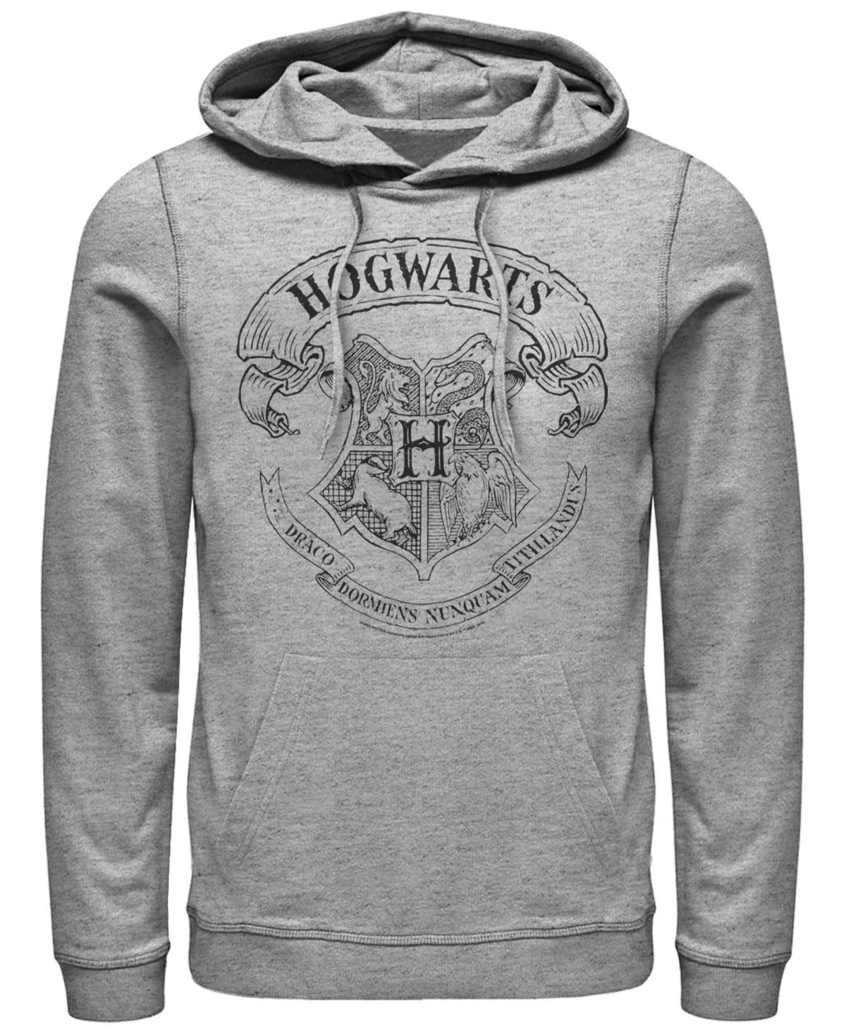 Men's Harry Potter Simple Hogwarts Crest Outline Graphic Pullover Hoodie, Size: 3XL, Athletic Grey Product Image