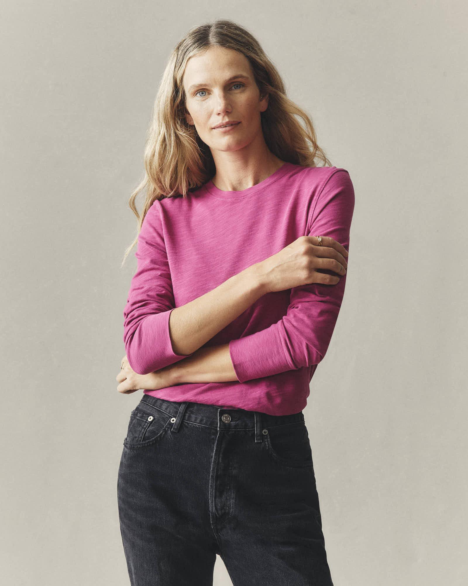 Premium Slub Crew Tee Long Sleeve - Festive Fuchsia Product Image