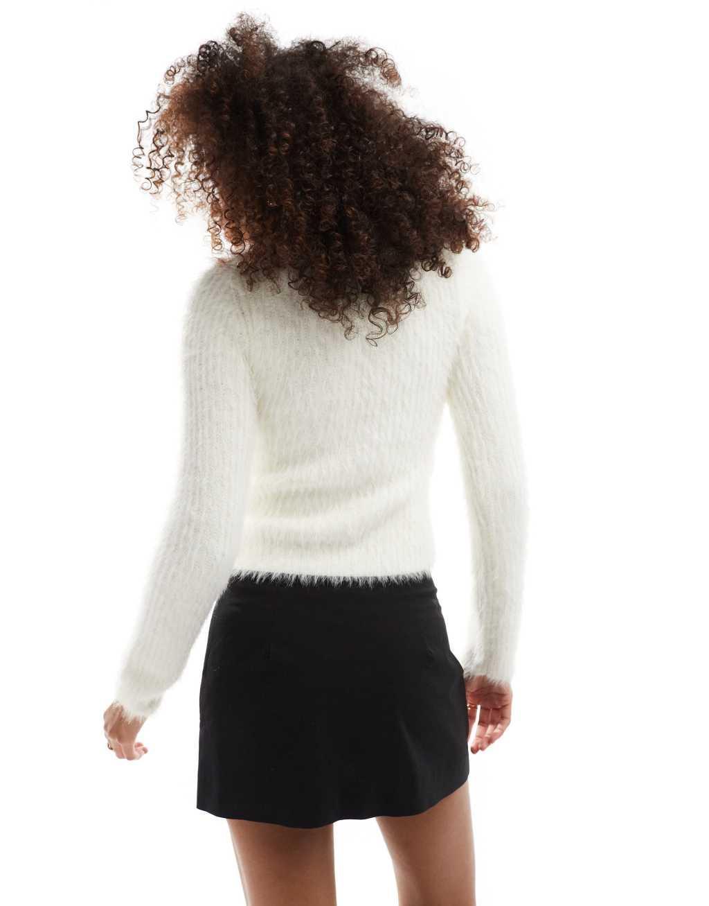 Miss Selfridge embellished lash funnel neck long sleeve sweater in cream Product Image